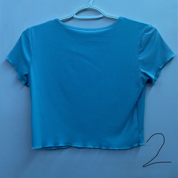 3 Shein Ribbed Crop Top Bundle! 2 Light Blue, 1 Black - Picture 5 of 9